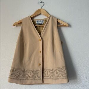 Worth Beige Embroidered Trim Sleeveless Vest
